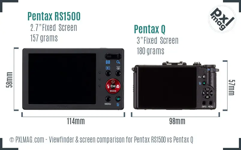 Pentax RS1500 vs Pentax Q Screen and Viewfinder comparison