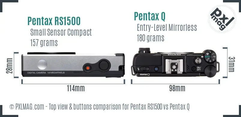 Pentax RS1500 vs Pentax Q top view buttons comparison