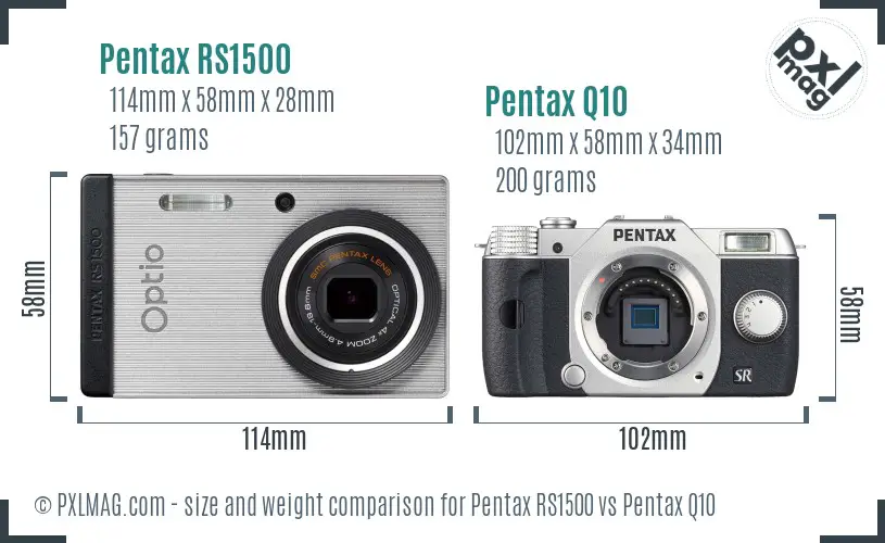 Pentax RS1500 vs Pentax Q10 size comparison