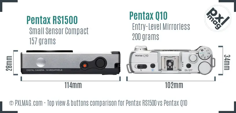 Pentax RS1500 vs Pentax Q10 top view buttons comparison