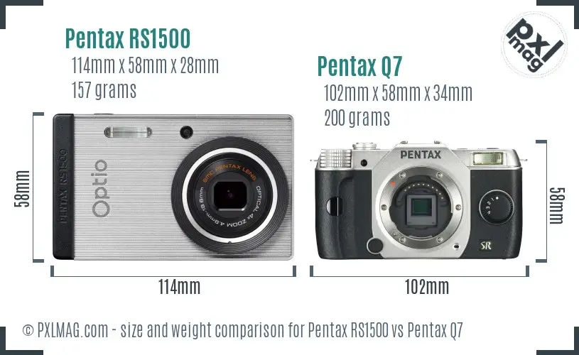 Pentax RS1500 vs Pentax Q7 size comparison