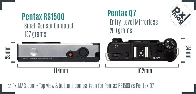 Pentax RS1500 vs Pentax Q7 top view buttons comparison