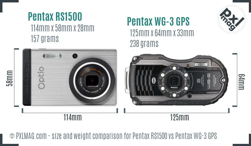 Pentax RS1500 vs Pentax WG-3 GPS size comparison Pentax RS1500 vs Pentax WG-3 GPS size comparison