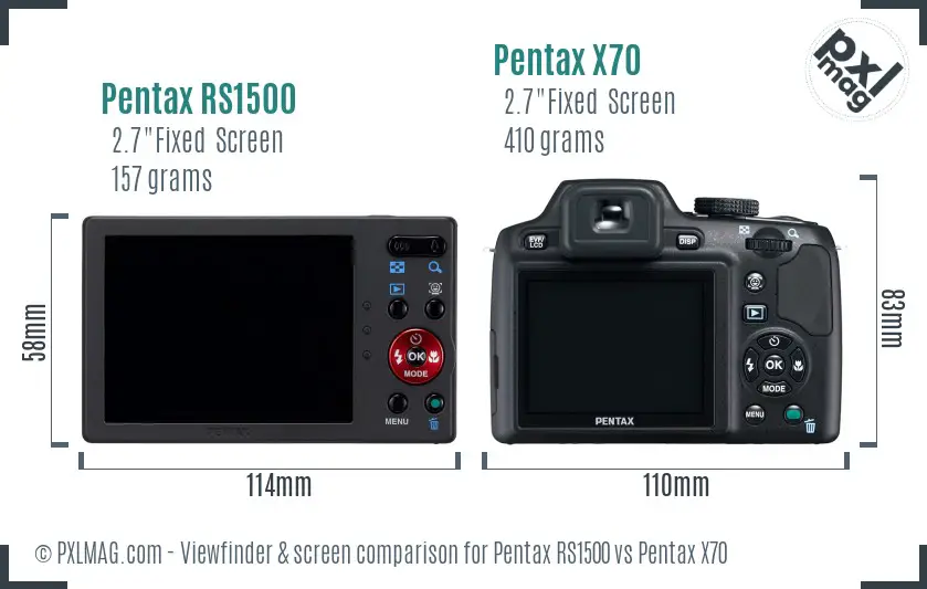 Pentax RS1500 vs Pentax X70 Screen and Viewfinder comparison