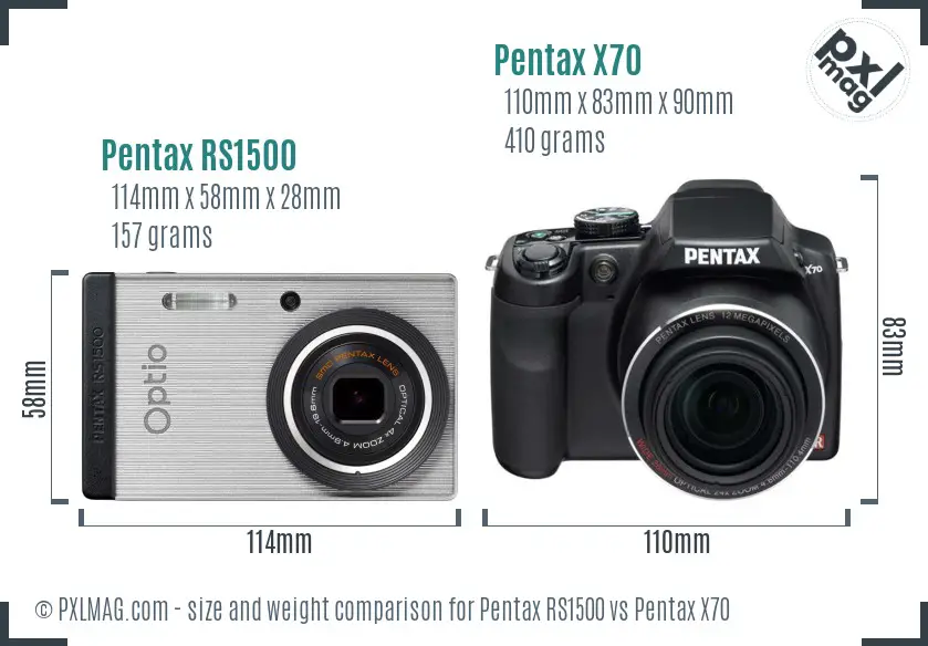 Pentax RS1500 vs Pentax X70 size comparison
