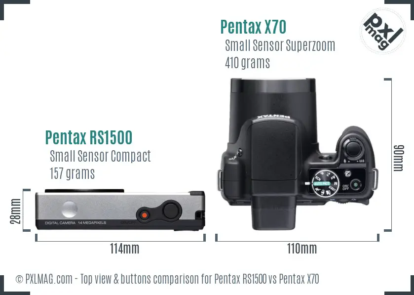 Pentax RS1500 vs Pentax X70 top view buttons comparison