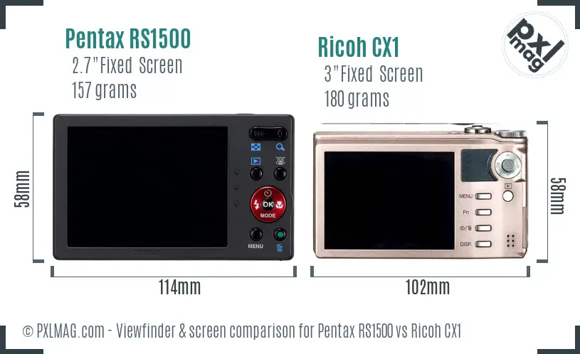 Pentax RS1500 vs Ricoh CX1 Screen and Viewfinder comparison