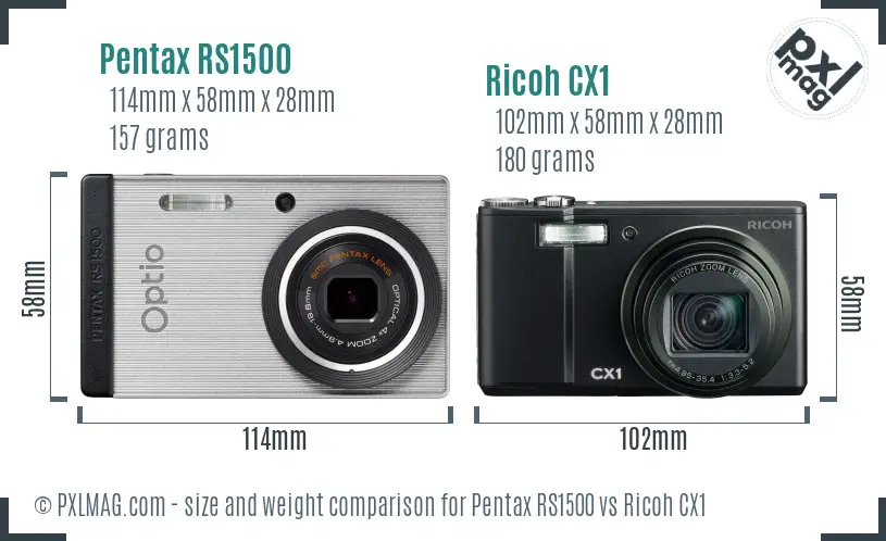 Pentax RS1500 vs Ricoh CX1 size comparison