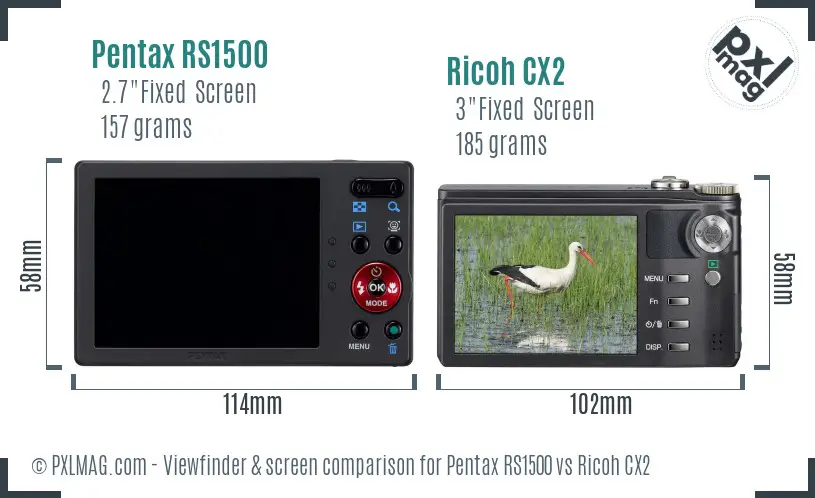 Pentax RS1500 vs Ricoh CX2 Screen and Viewfinder comparison