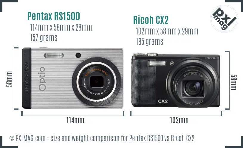 Pentax RS1500 vs Ricoh CX2 size comparison
