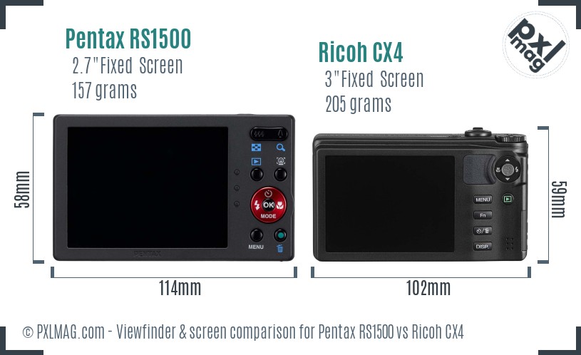 Pentax RS1500 vs Ricoh CX4 Screen and Viewfinder comparison