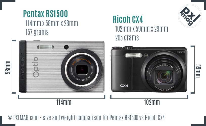Pentax RS1500 vs Ricoh CX4 size comparison Pentax RS1500 vs Ricoh CX4 size comparison