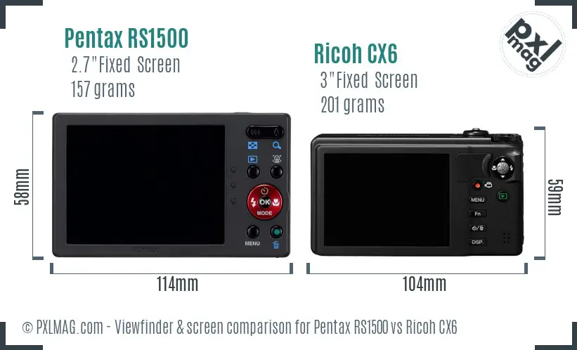 Pentax RS1500 vs Ricoh CX6 Screen and Viewfinder comparison