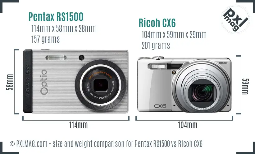 Pentax RS1500 vs Ricoh CX6 size comparison