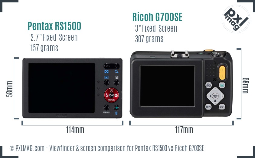 Pentax RS1500 vs Ricoh G700SE Screen and Viewfinder comparison