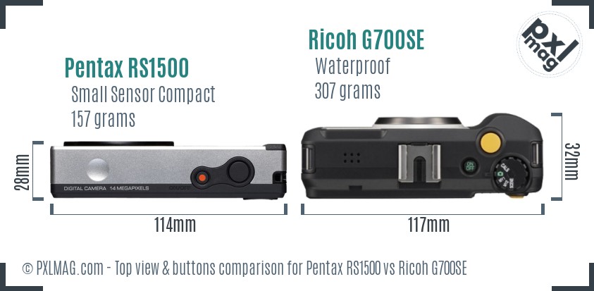 Pentax RS1500 vs Ricoh G700SE top view buttons comparison
