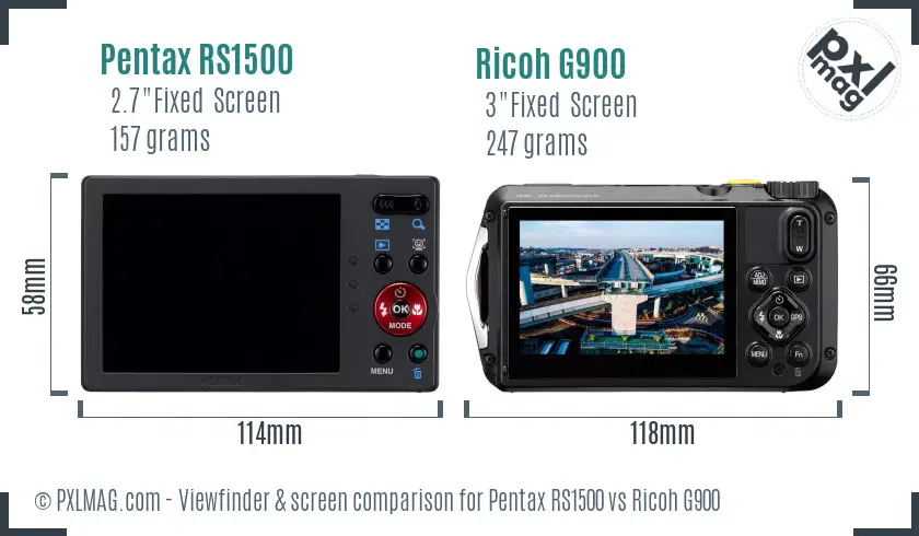 Pentax RS1500 vs Ricoh G900 Screen and Viewfinder comparison