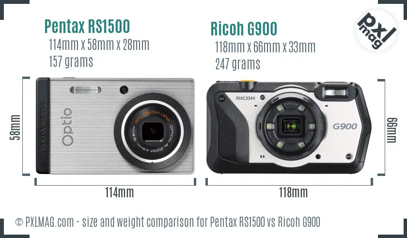 Pentax RS1500 vs Ricoh G900 size comparison