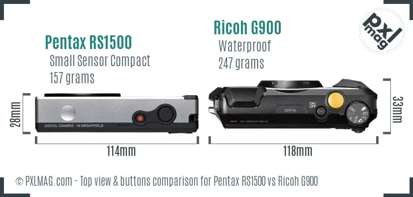 Pentax RS1500 vs Ricoh G900 top view buttons comparison