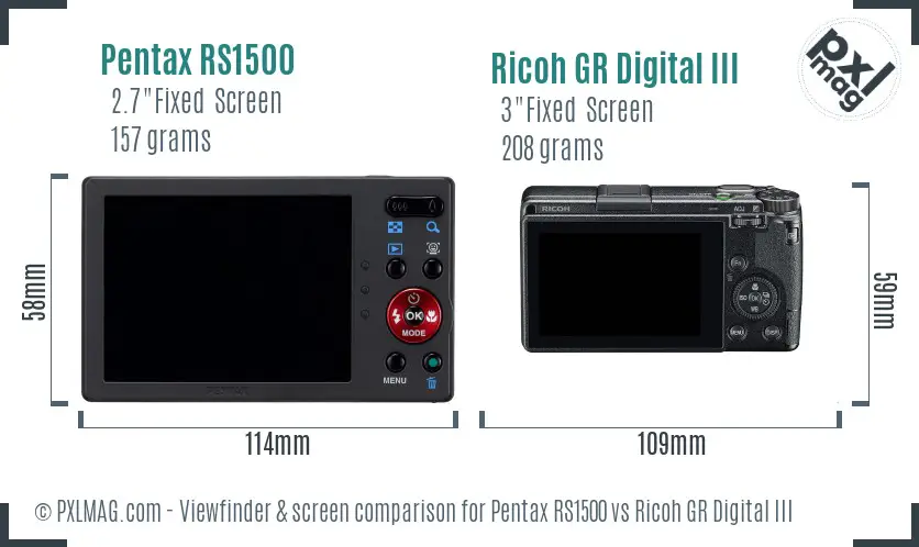 Pentax RS1500 vs Ricoh GR Digital III Screen and Viewfinder comparison