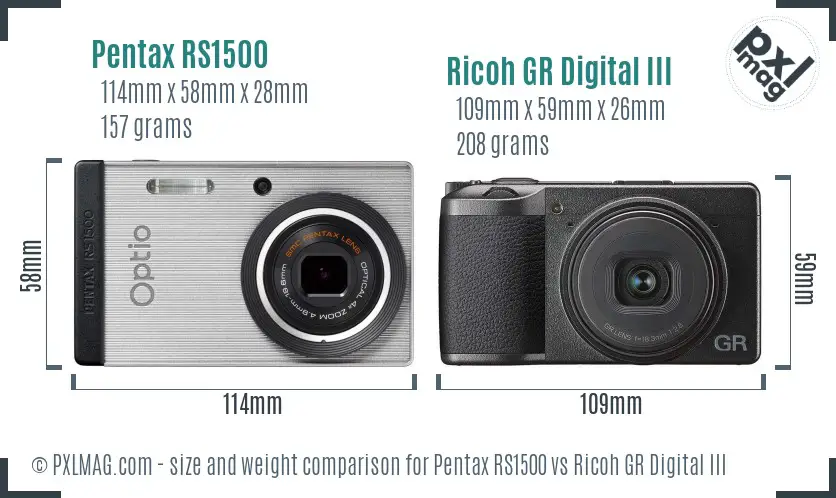 Pentax RS1500 vs Ricoh GR Digital III size comparison