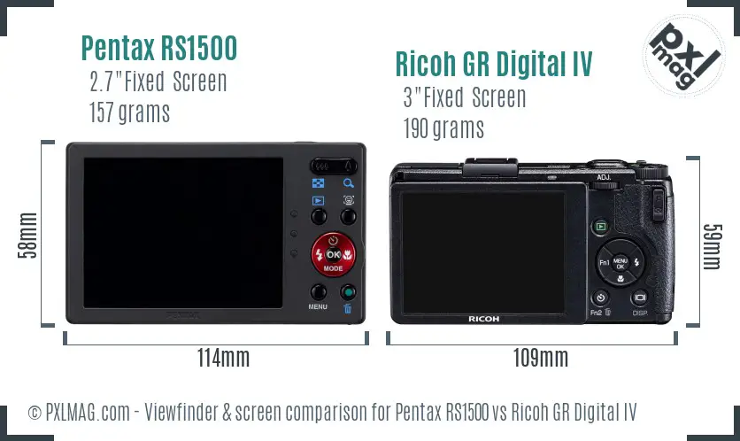 Pentax RS1500 vs Ricoh GR Digital IV Screen and Viewfinder comparison
