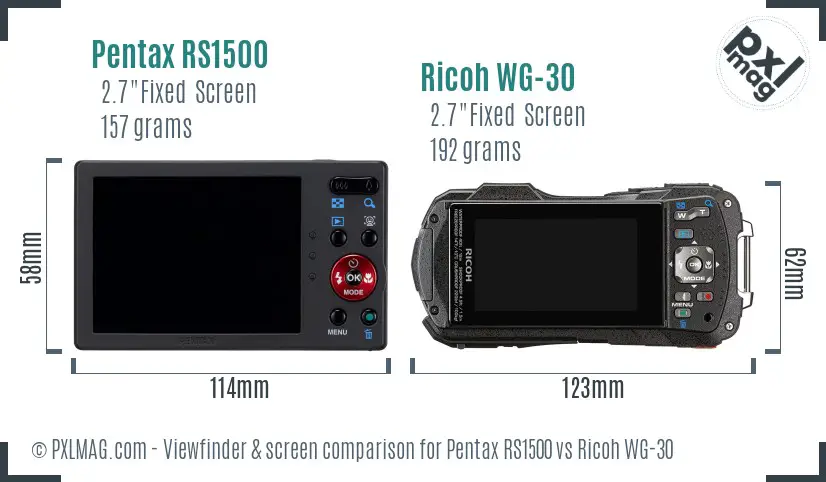 Pentax RS1500 vs Ricoh WG-30 Screen and Viewfinder comparison