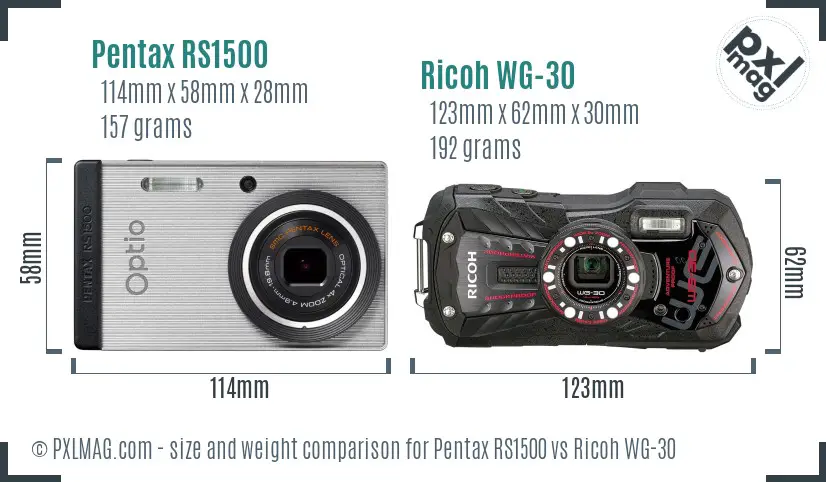 Pentax RS1500 vs Ricoh WG-30 size comparison