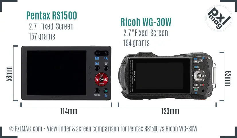 Pentax RS1500 vs Ricoh WG-30W Screen and Viewfinder comparison