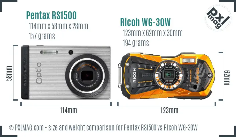 Pentax RS1500 vs Ricoh WG-30W size comparison