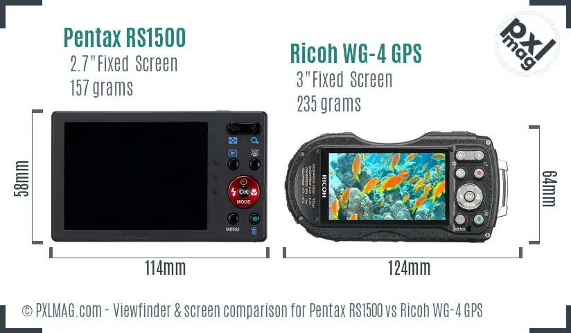 Pentax RS1500 vs Ricoh WG-4 GPS Screen and Viewfinder comparison