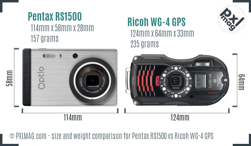 Pentax RS1500 vs Ricoh WG-4 GPS size comparison