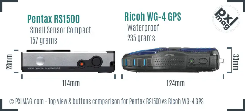 Pentax RS1500 vs Ricoh WG-4 GPS top view buttons comparison