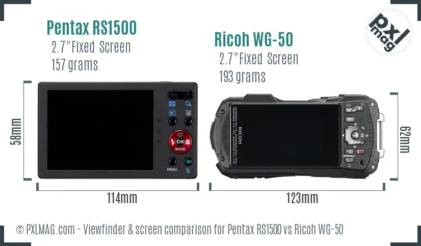 Pentax RS1500 vs Ricoh WG-50 Screen and Viewfinder comparison