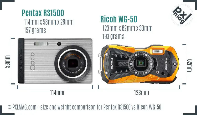 Pentax RS1500 vs Ricoh WG-50 size comparison