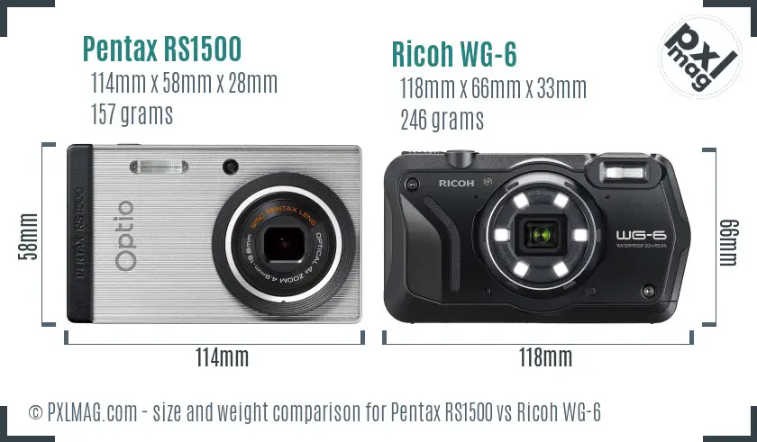 Pentax RS1500 vs Ricoh WG-6 size comparison
