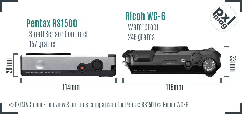 Pentax RS1500 vs Ricoh WG-6 top view buttons comparison