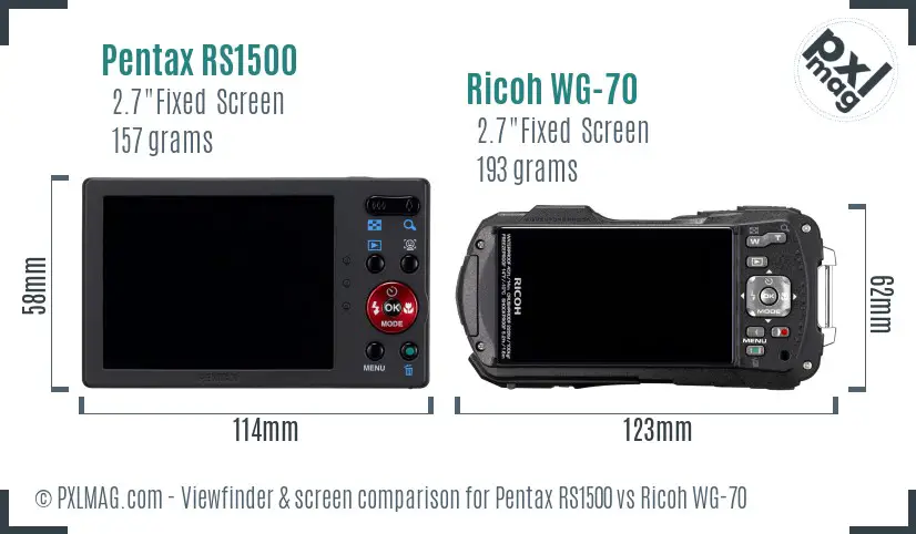 Pentax RS1500 vs Ricoh WG-70 Screen and Viewfinder comparison