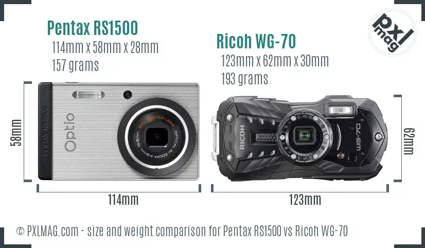 Pentax RS1500 vs Ricoh WG-70 size comparison