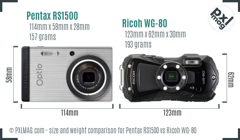 Pentax RS1500 vs Ricoh WG-80 size comparison