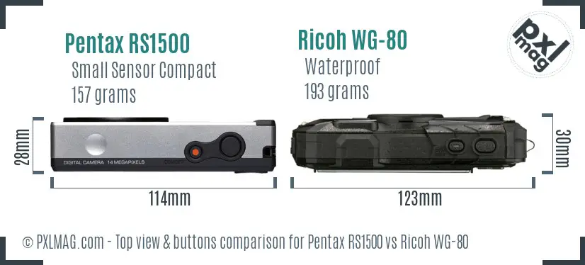 Pentax RS1500 vs Ricoh WG-80 top view buttons comparison