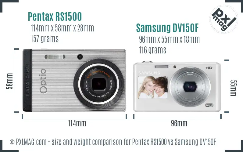 Pentax RS1500 vs Samsung DV150F size comparison