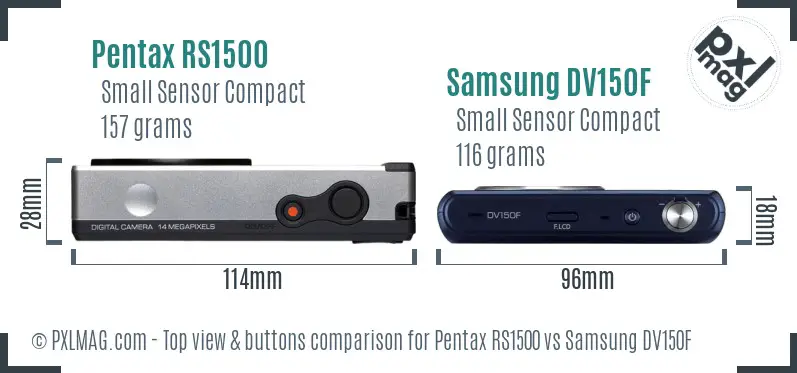 Pentax RS1500 vs Samsung DV150F top view buttons comparison