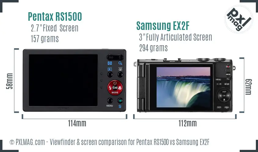 Pentax RS1500 vs Samsung EX2F Screen and Viewfinder comparison