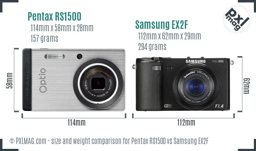Pentax RS1500 vs Samsung EX2F size comparison