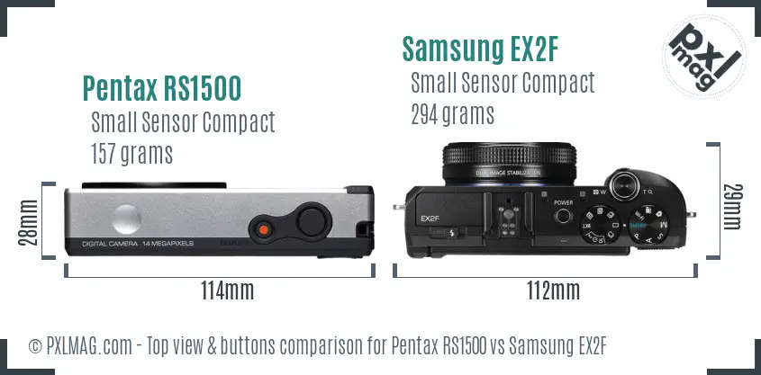 Pentax RS1500 vs Samsung EX2F top view buttons comparison