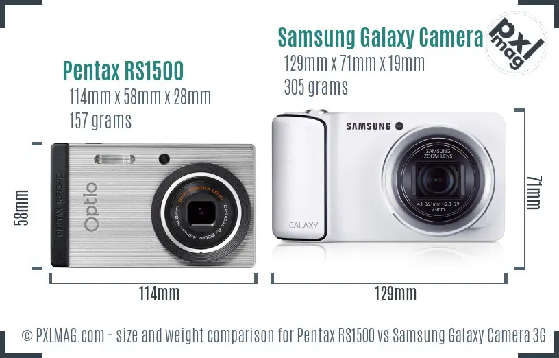 Pentax RS1500 vs Samsung Galaxy Camera 3G size comparison