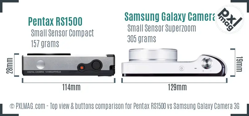 Pentax RS1500 vs Samsung Galaxy Camera 3G top view buttons comparison