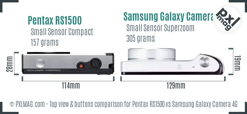 Pentax RS1500 vs Samsung Galaxy Camera 4G top view buttons comparison