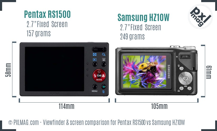 Pentax RS1500 vs Samsung HZ10W Screen and Viewfinder comparison